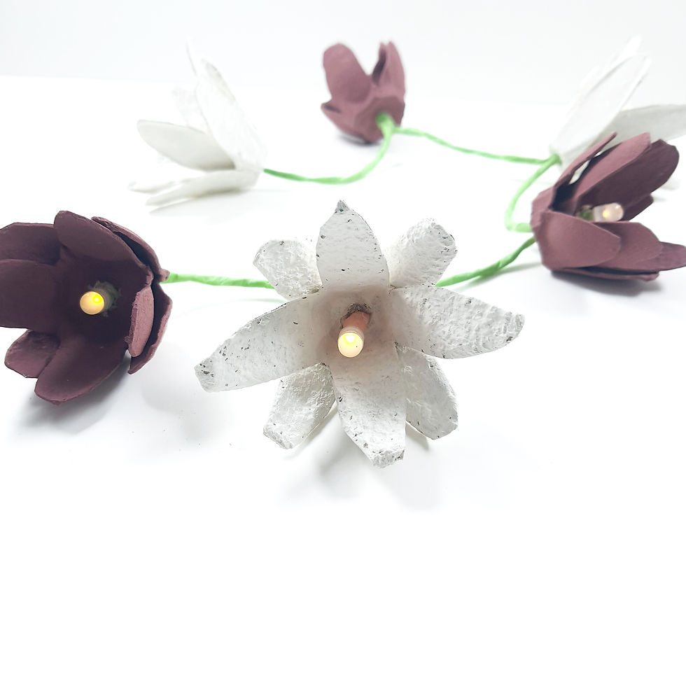 DIY Frühlingsdeko Blumen Lichterkette Eierkarton Upcycling