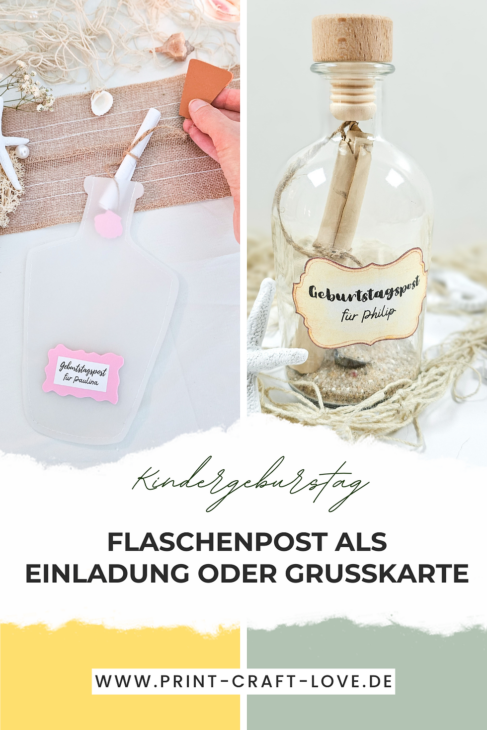 DIY Einladungskkarte Gurßkarte Flaschenpost basteln 2 ideen