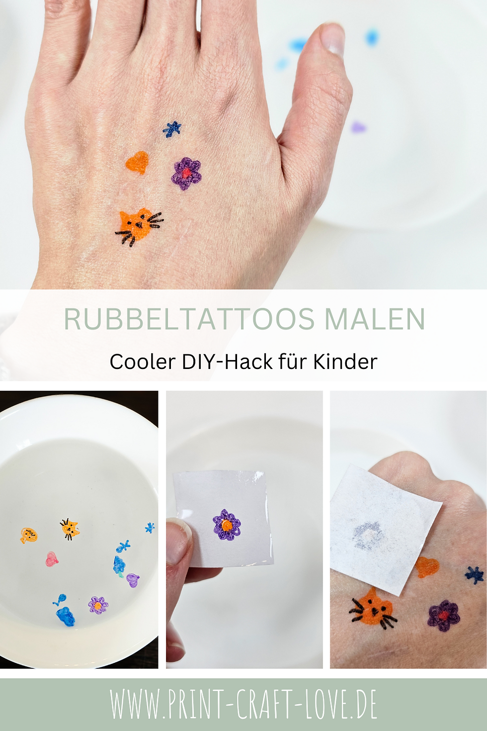 DIY Basteln kinder sommer tattoo malen Rubbeltattoo selbermachen sommer