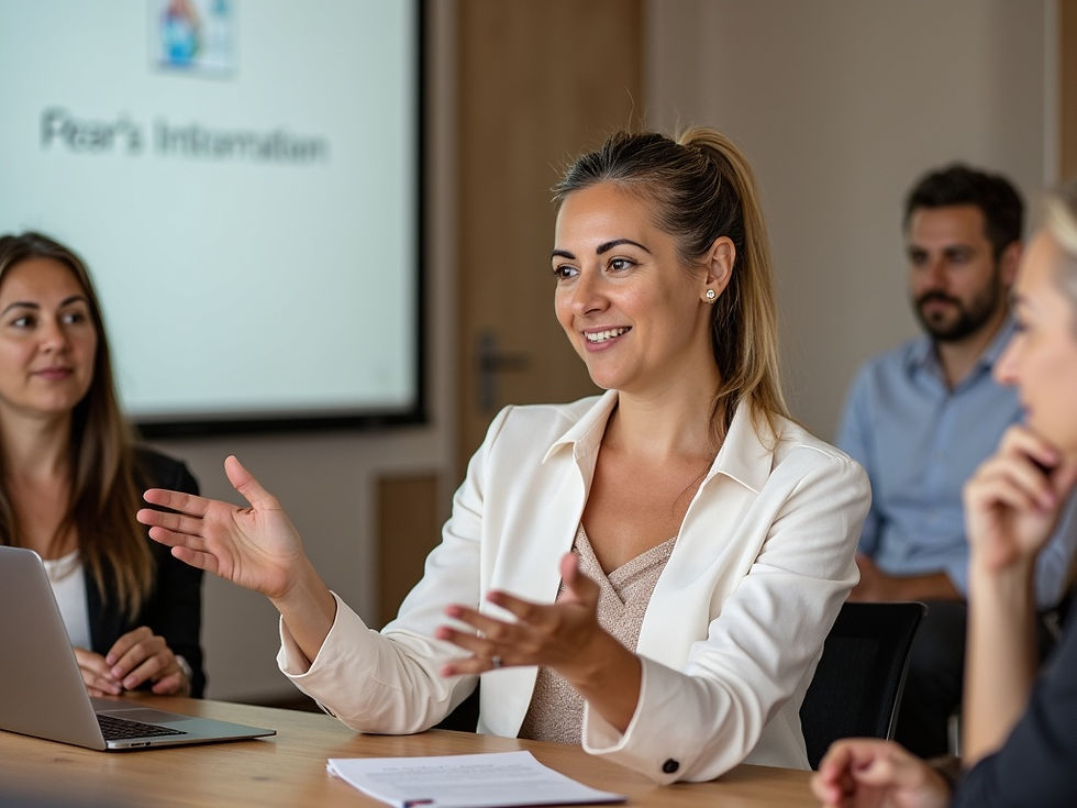 Woman leading a team meeting, discussing marketing strategies.