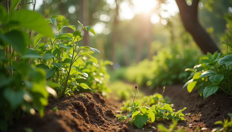 Eye-level view of a local African herbal garden with diverse organic plants