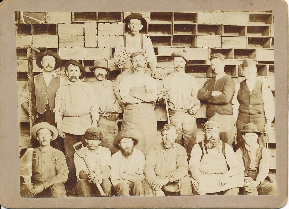 A photo, c.1898, of men at Pakenham who have made fruit packing boxes.