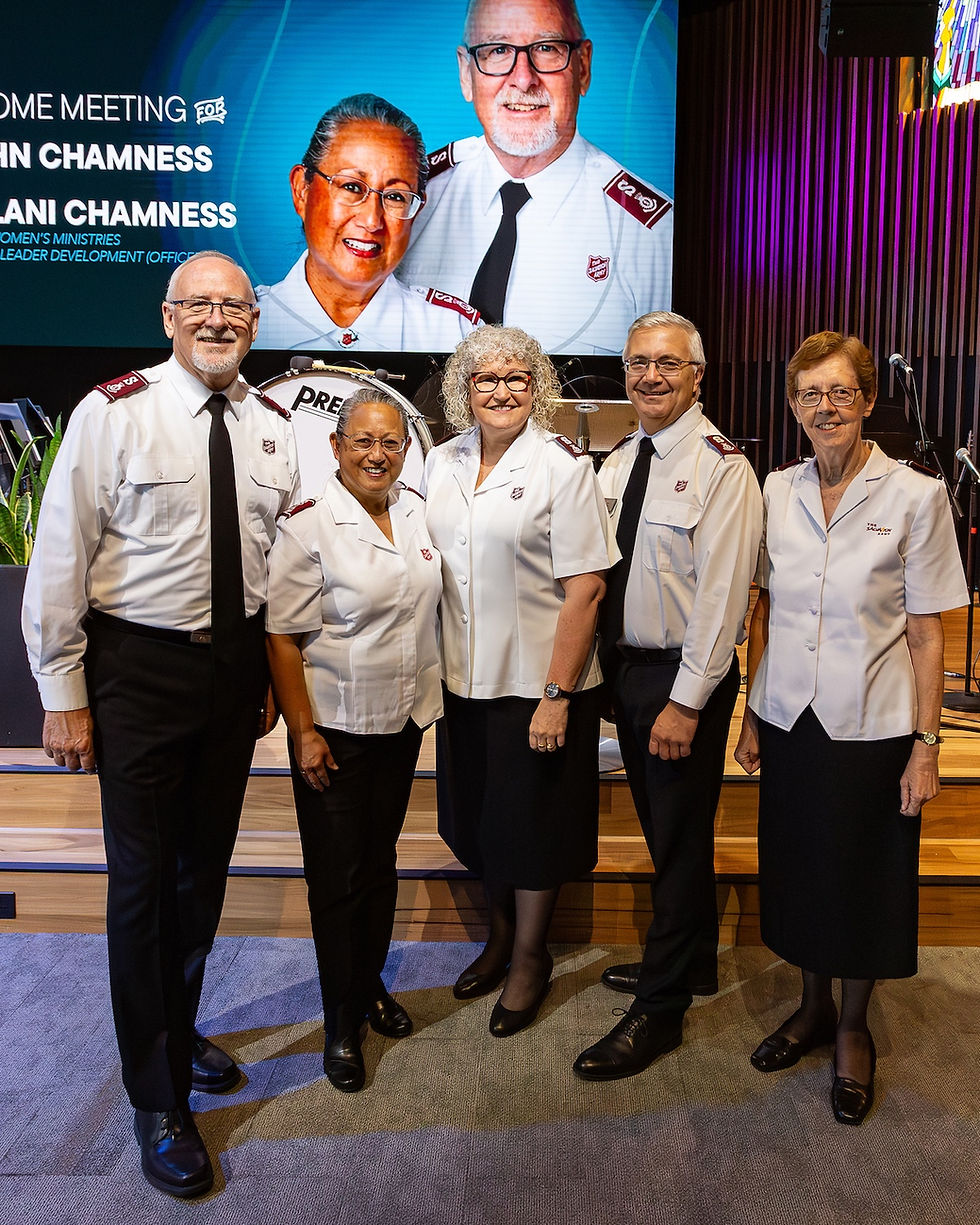 The Chamnesses with fellow territorial leaders Major Kim Haworth, Major Stuart Glover and Commissioner Miriam Gluyas.
