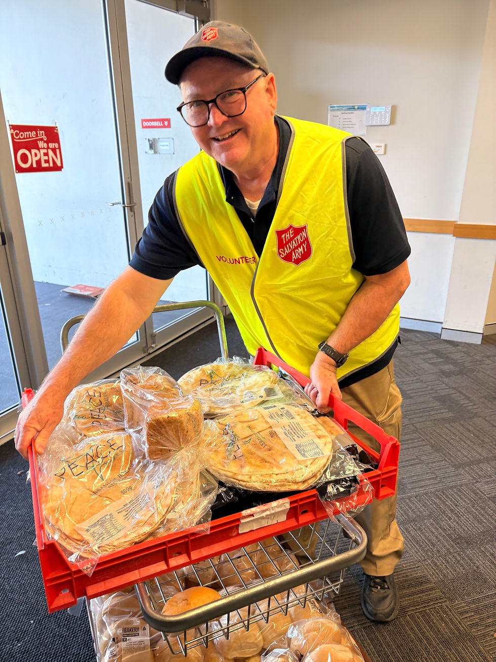 Newcastle Corps Officer Major Peter Bennett dons his ‘volunteer’ vest each Wednesday – food market day.