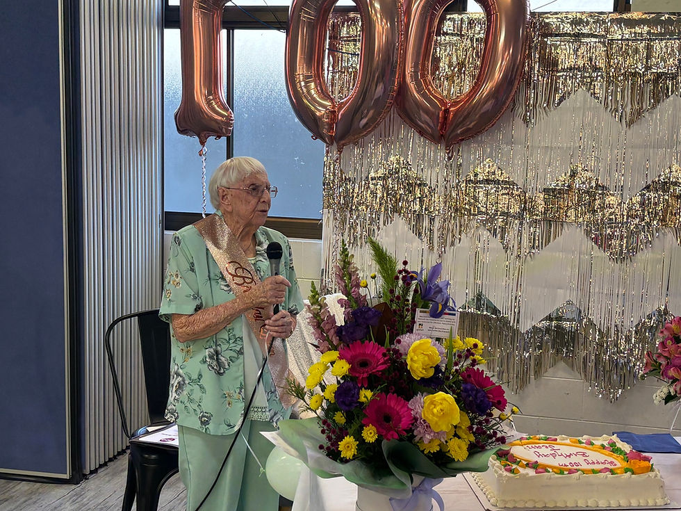 Jean gives a speech at her 100th birthday celebrations earlier this month.
