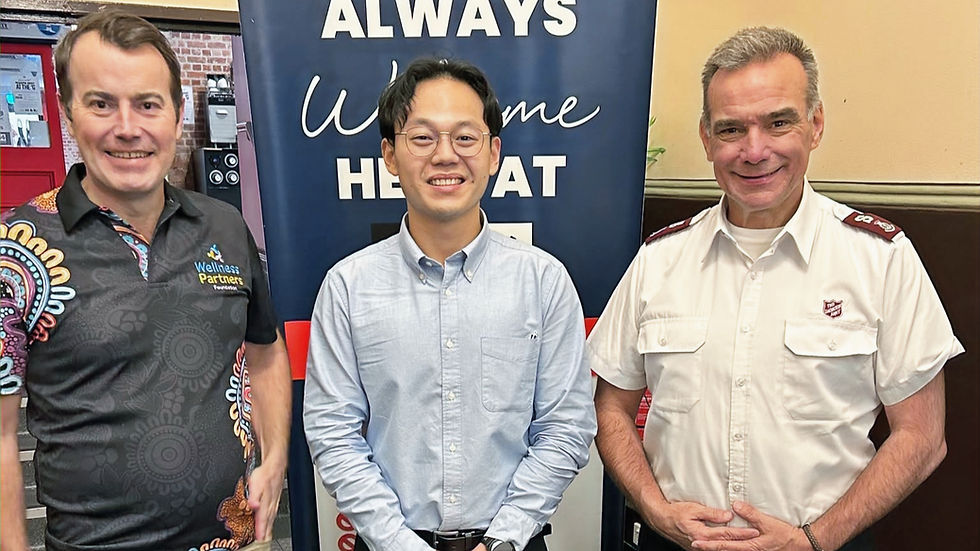 (From left) Wellness Partners Foundation founder Michael Bonner, the new pharmacist Eakly Bun and Melbourne Project 614 Team Leader Major Brendan Nottle.