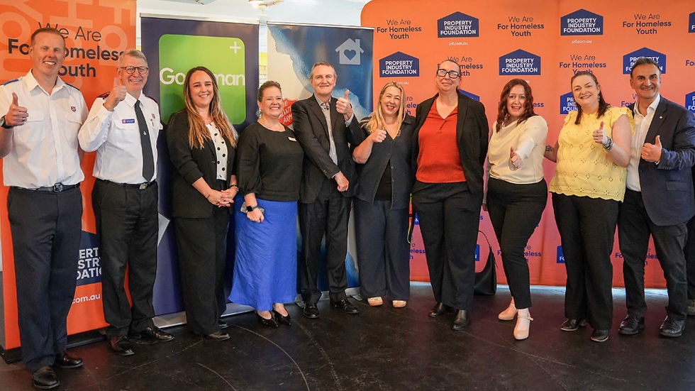 Sydney City Salvos Team Leader Mitchell Evans and Commissioner Mark Campbell (left) with other Salvo representatives and project partners at the announcement. Photos courtesy of Property Industry Foundation.