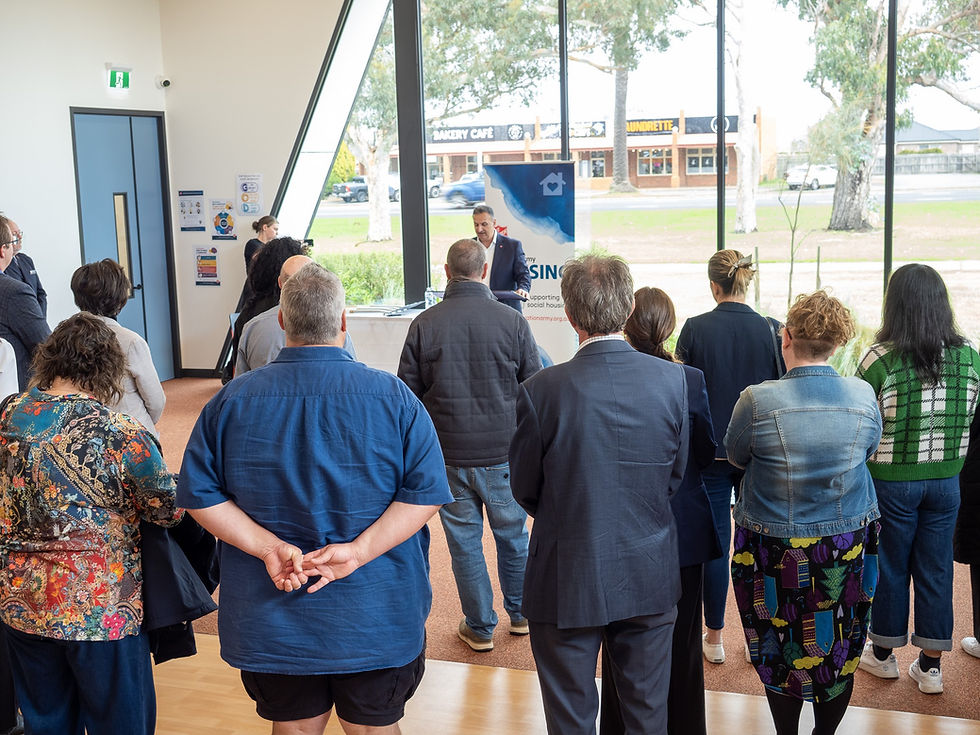 Chris Karagiannis, CEO of Salvation Army Housing, speaks at the sod-turning ceremony at Warrnambool Corps.