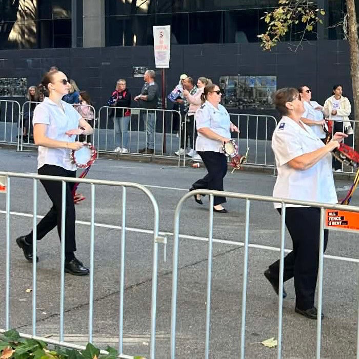 Chantal says she always has a philosophy about the timbrel – she loves the musical instrument as long as it’s played properly and on the beat. Here she is (centre) marching with fellow timbrel players.