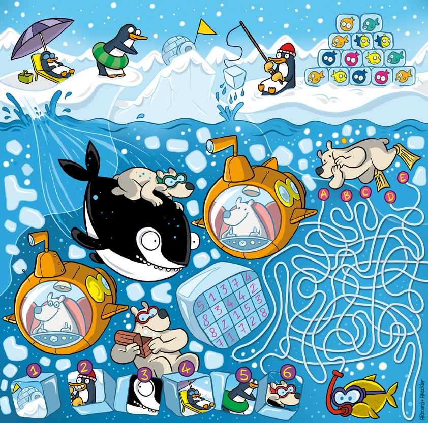 Illustration de jeu avec des animaux sur la banquise