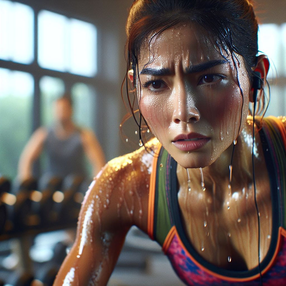 a woman sweating during a workout