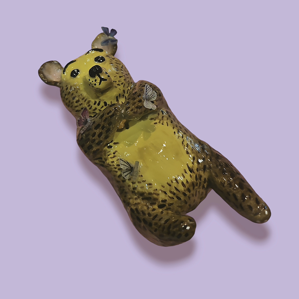 Thumbnail: Handmade Clay Bear Sculpture with Butterflies | Incense Holder | Desk Buddy