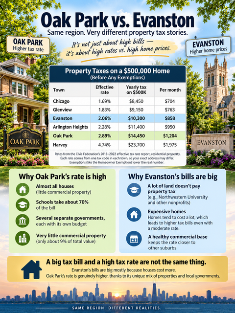 Oak Park and Evanston Both Have "High Taxes." They're High for Completely Different Reasons.