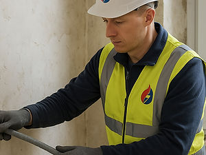 Ouvrier électricien tire un câble