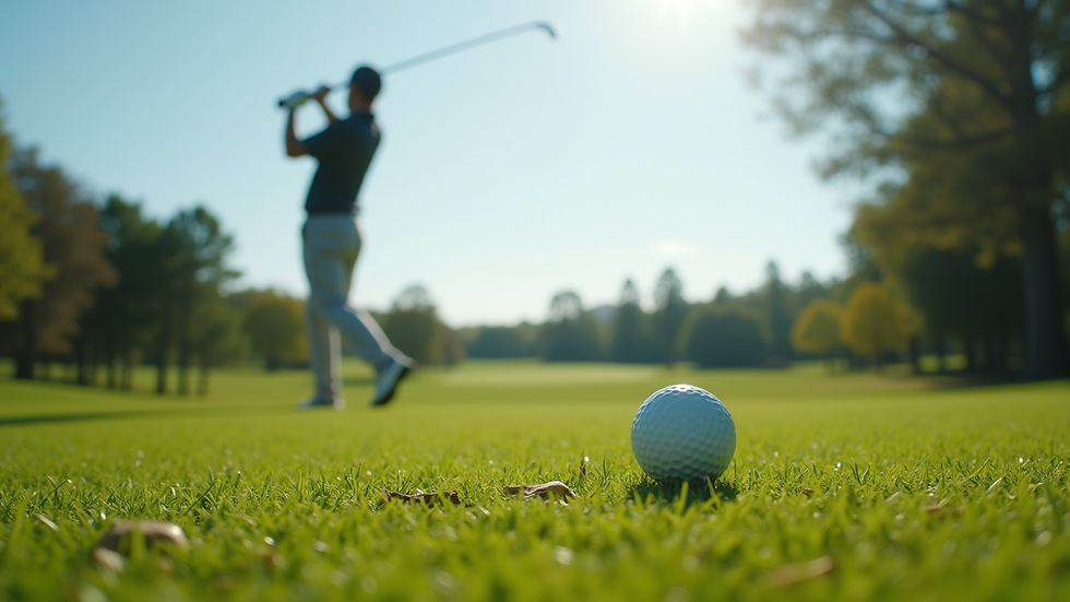 Eye-level view of a golfer preparing to swing on a lush green course