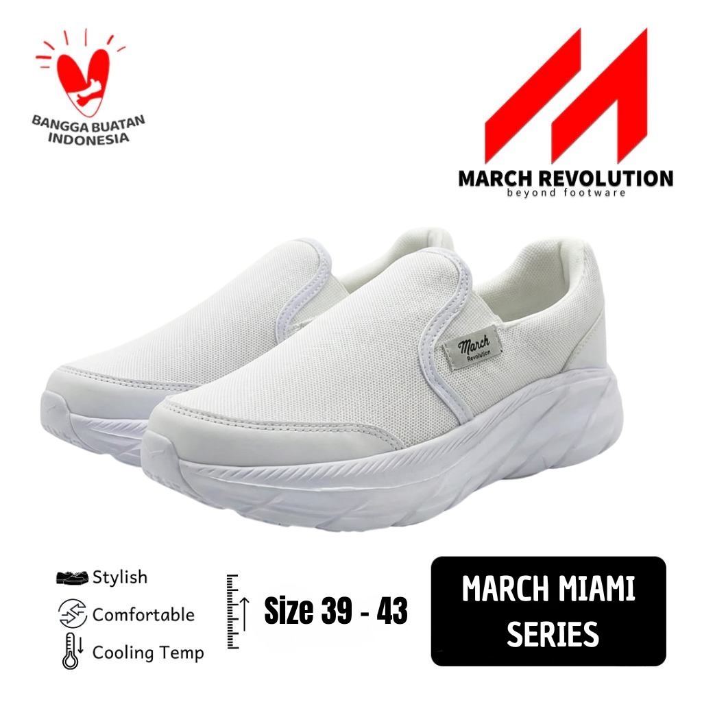 March Revolution Miami Sepatu Slip On All White Comfort Series Stylish & Comfort