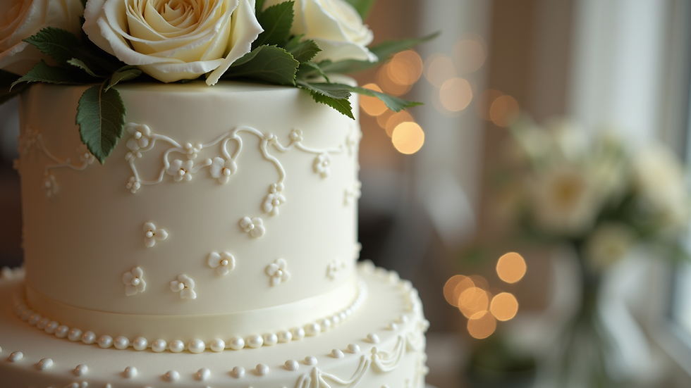 Close-up view of a classic wedding cake design