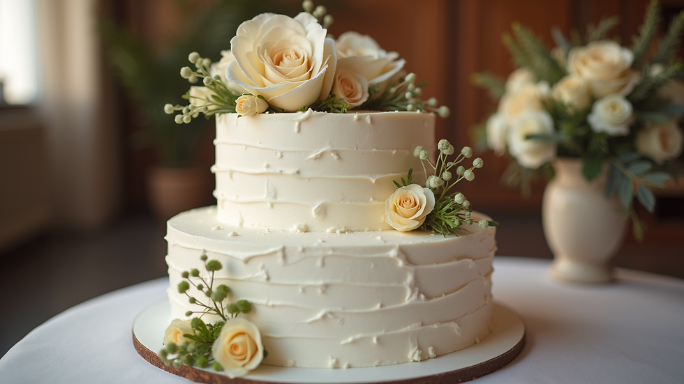 Eye-level view of a beautifully designed wedding cake
