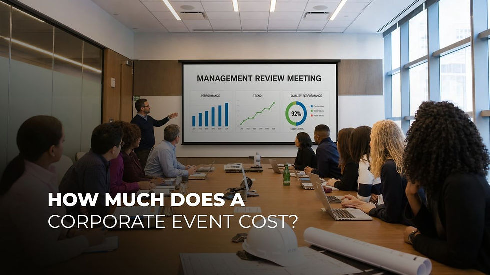 How much does a corporate event cost? Understand the key expenses involved in venues, catering, AV, production, hospitality, entertainment and logistics.