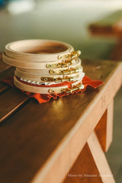 刺繍枠に布が張ってある