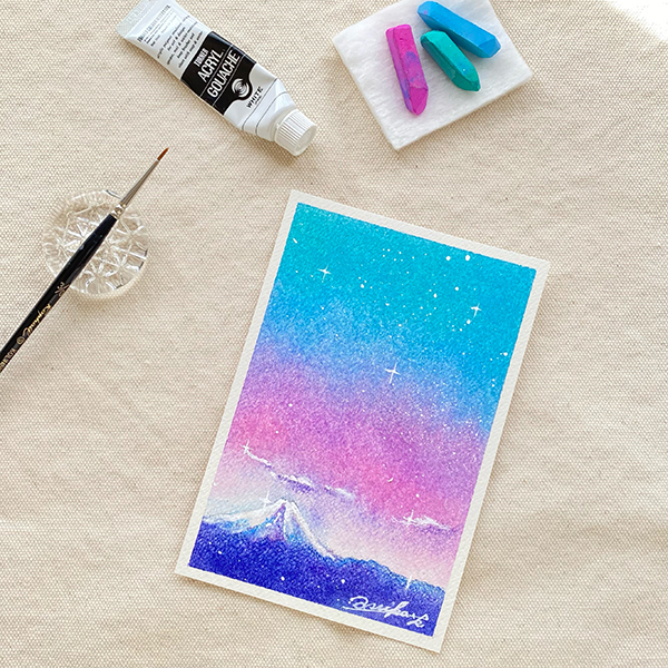 富士山が描かれたパステルアート