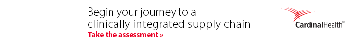 Cardinal Health digital ad featuring circles labeled 1, 2, and 3 with an arrow passing through them that reads, "Begin your journey to a clinically integrated supply chain. Take the assessment."