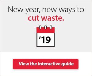 Cardinal Health digital ad featuring a calendar changing from 2019 to 2020 that reads, "New year, new ways to cut waste. View the interactive guide."