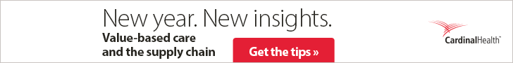 Cardinal Health digital ad featuring colorful fireworks that reads, "New year. New insights. Value-based care and the supply chain. Get the tips."