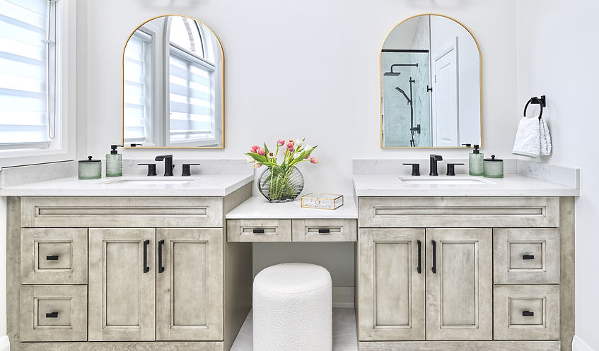 Vanity with Sandstone Finish and Make Up Table