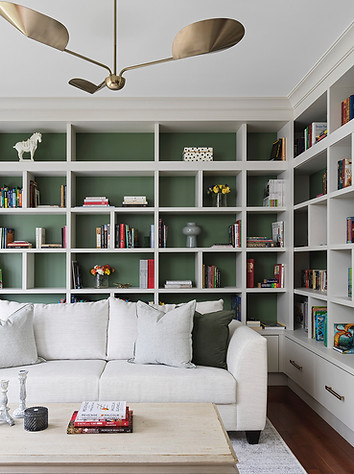 Wall Built in Home Library with Emerald Green Backdrop