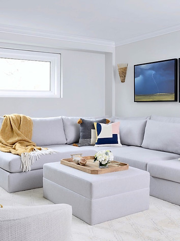 Oversized Comfy Grey Sectional in Basement Greatroom