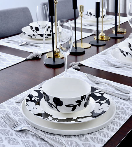Dining Table Setting Black and White