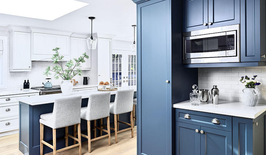 White Kitchen with Long 10' Blue Island 