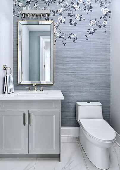 Powder Room with Floral Blue Mural