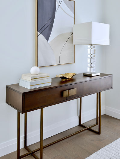 Console table Walnut Finish with Brass Accents
