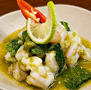 Goong Chae Nam Pla: Thai prawn ceviche as a starter or appetizer. Ban Kai Jaa, Old Antibes
