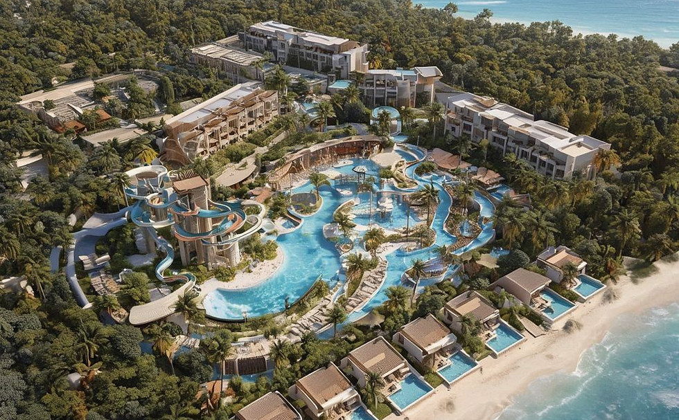 Aerial view of large scale water park and destination development project
