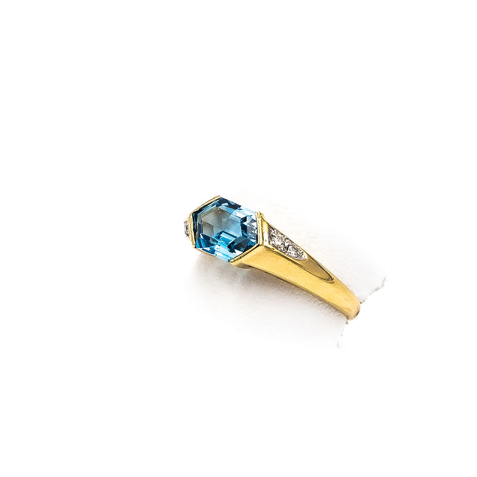Thumbnail: Yellow Gold Blue Topaz Tension Set Ring