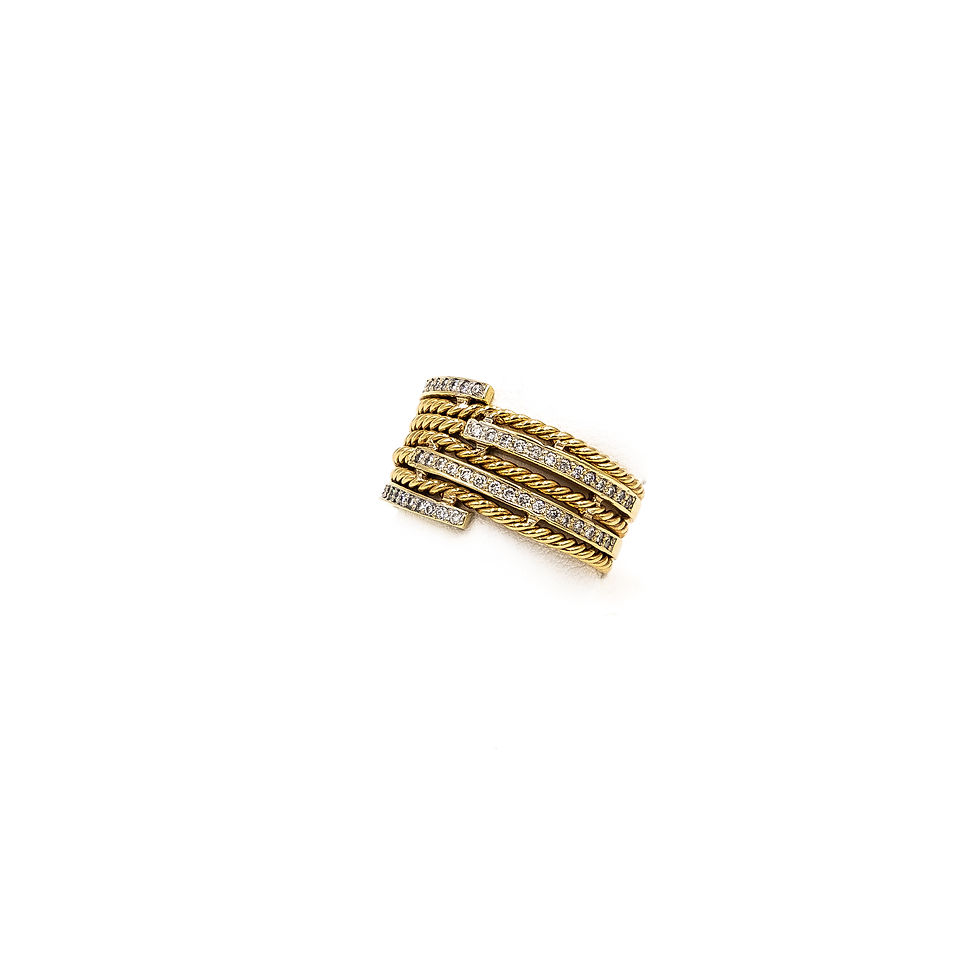 Thumbnail: Yellow Gold Rope Cable Design With 4 Rows Of Diamonds