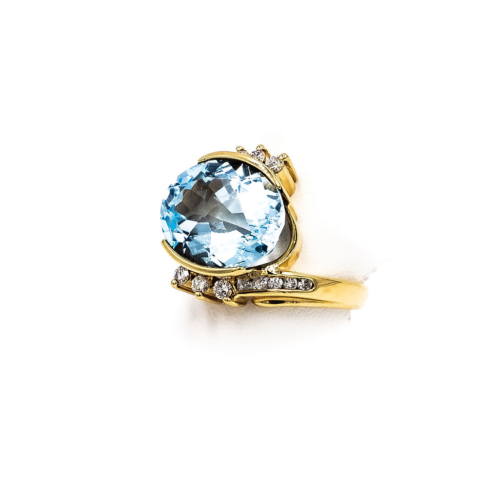 Thumbnail: Yellow Gold Oval Blue Topaz Set East to West Ring