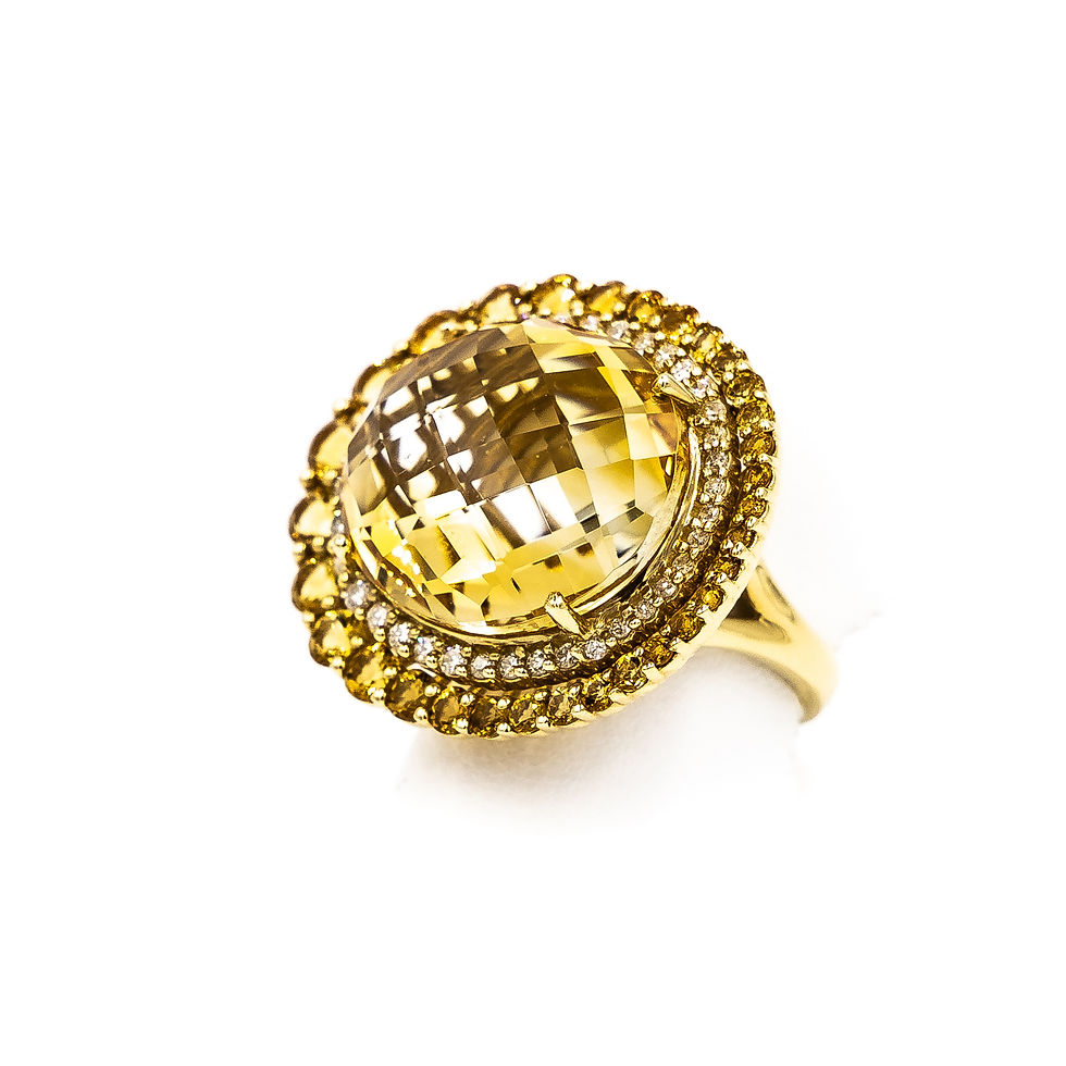 Thumbnail: Yellow Gold Citrine Center Double Halo Diamond Ring