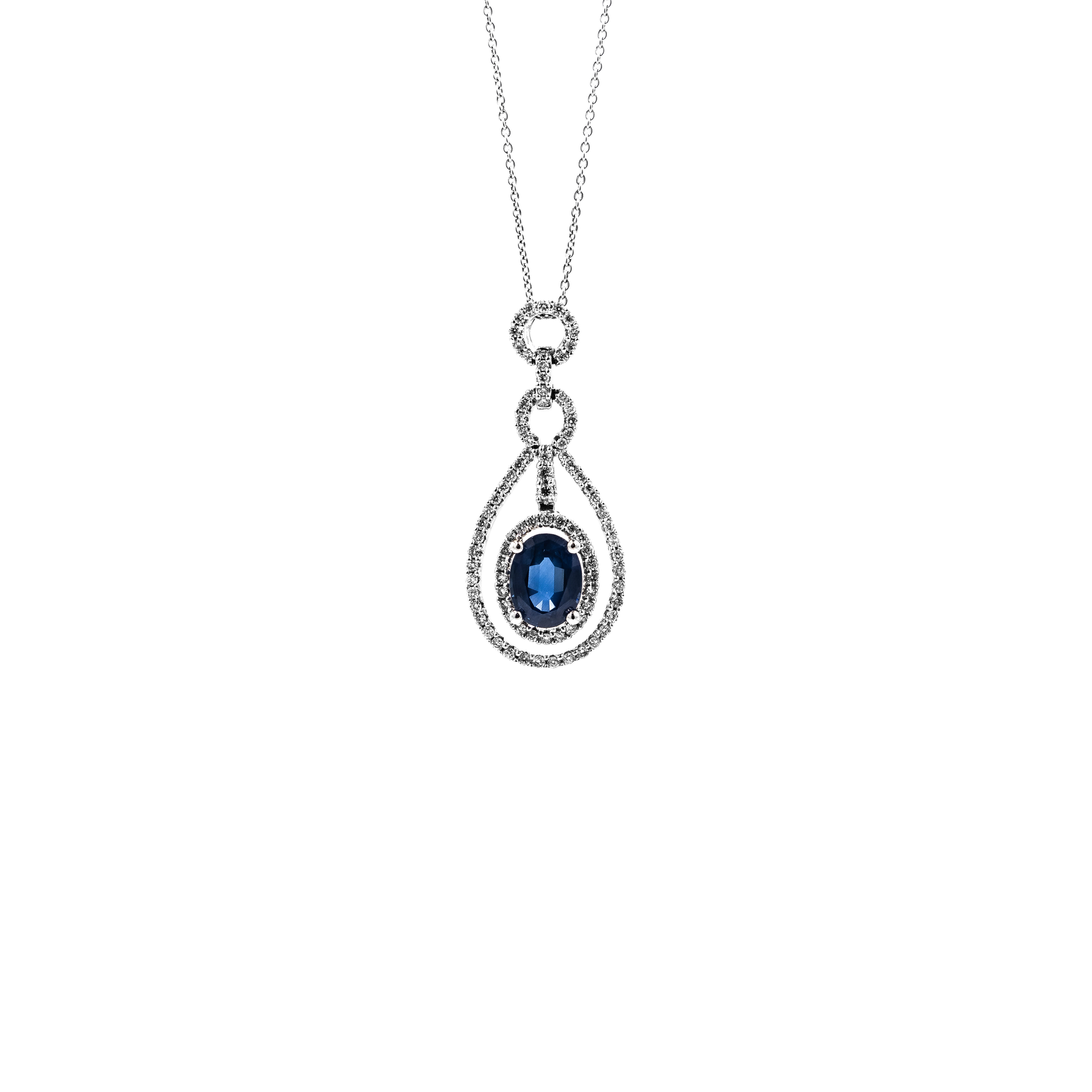 White Gold Sapphire/DiamondDouble Halo Oval Necklace