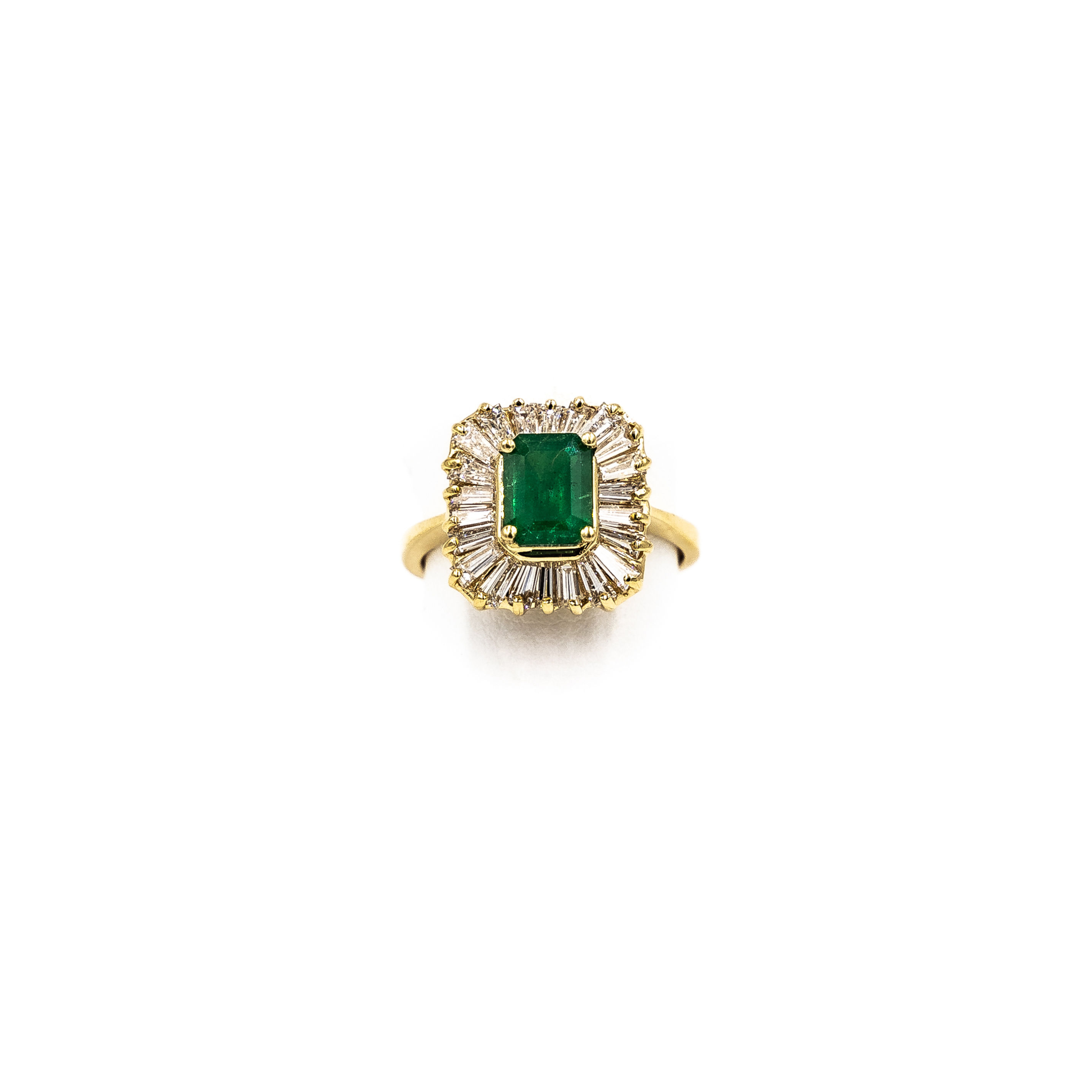 Yellow Gold Emerald Center Diamond Halo Ring