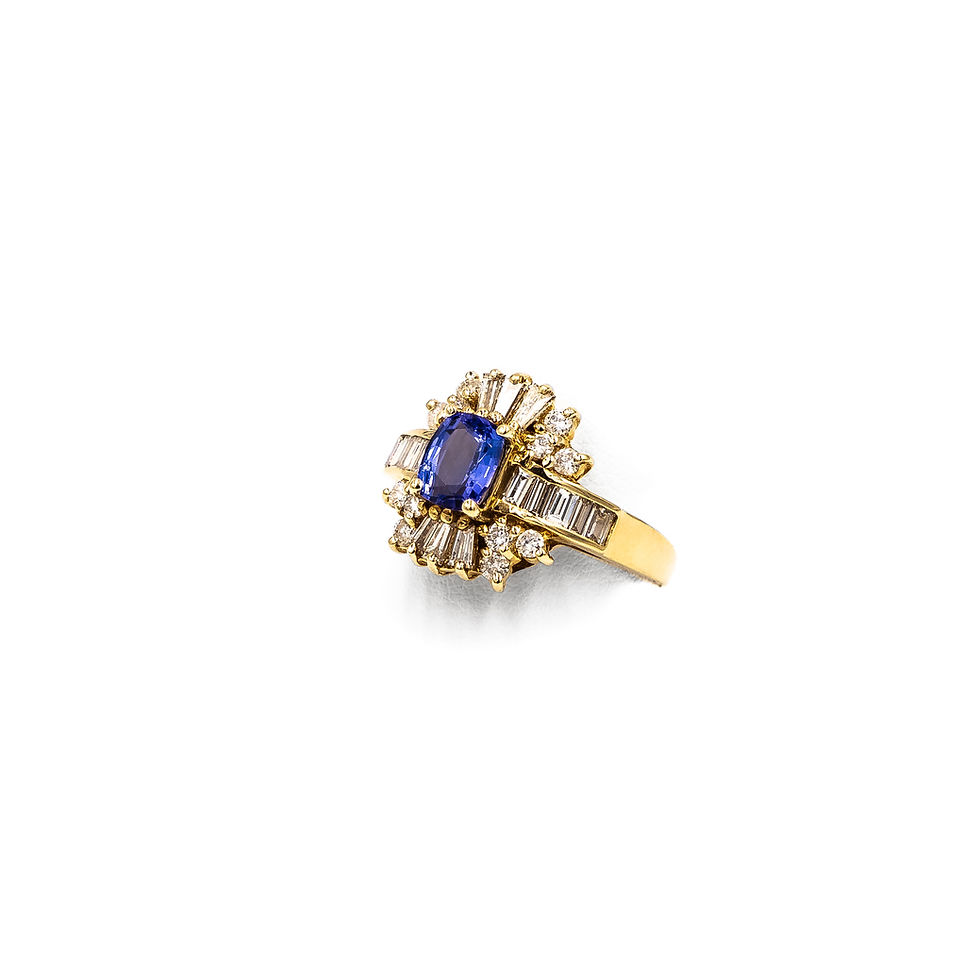 Thumbnail: Yellow Gold Banquet Diamond With Tanzanite Center Ring