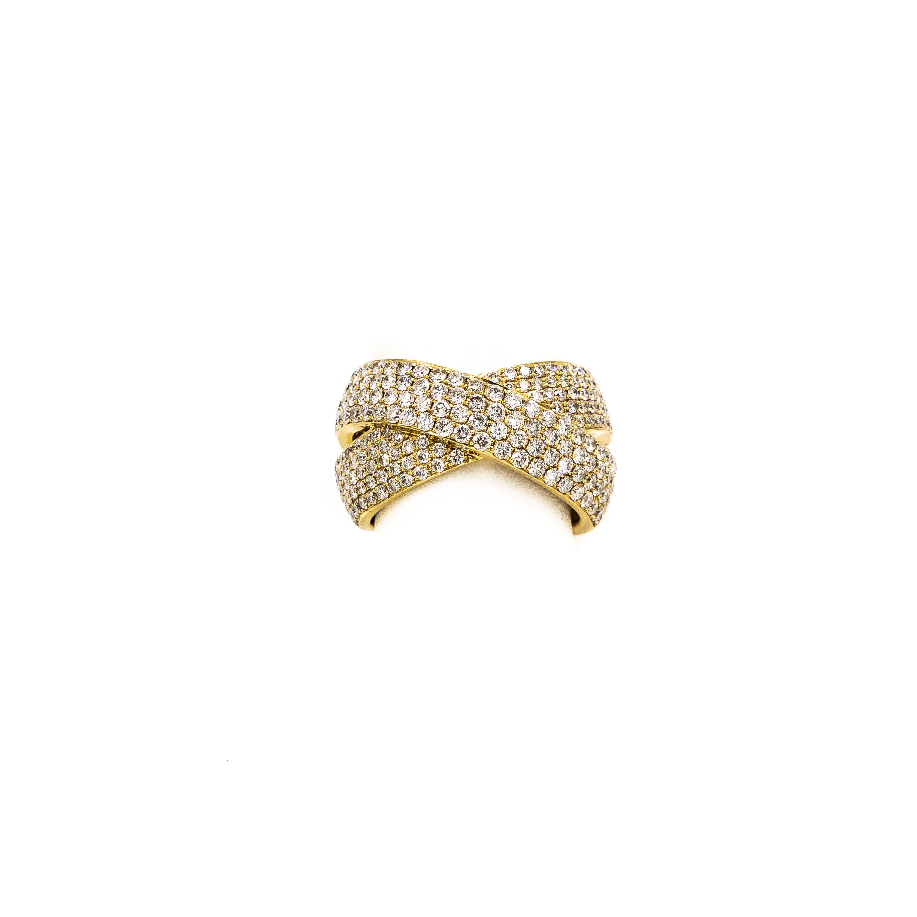 Yellow Gold Cross Pave Ring All Round Stones Ring
