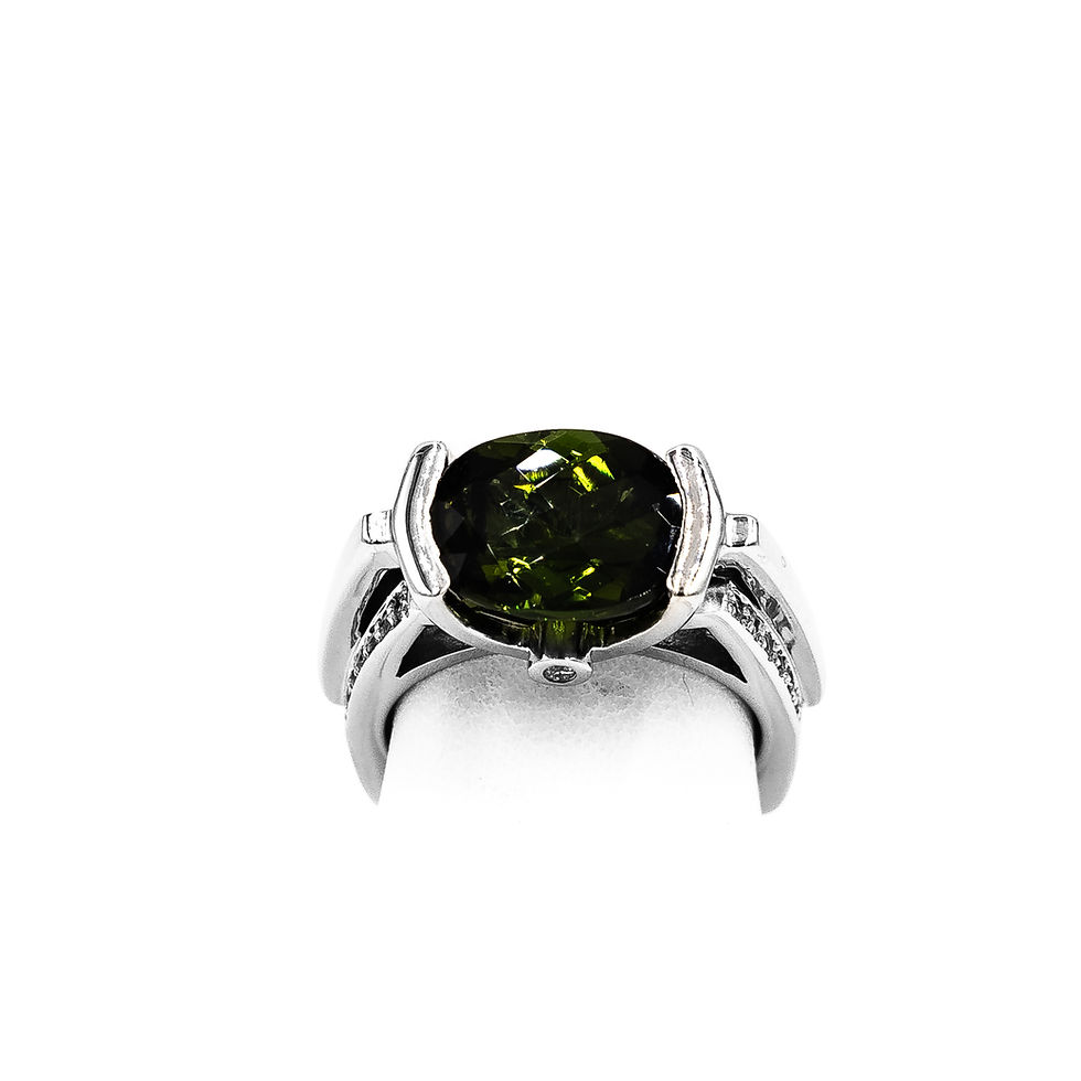 Thumbnail: White Gold Green Oval Tourmaline Tension Setting Ring