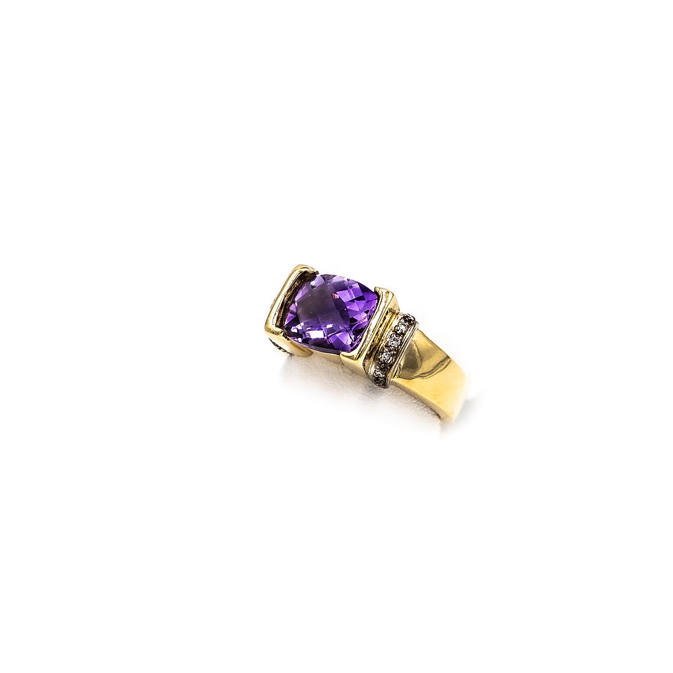 Thumbnail: Yellow Gold Emerald Shape Amethyst Facet Ring