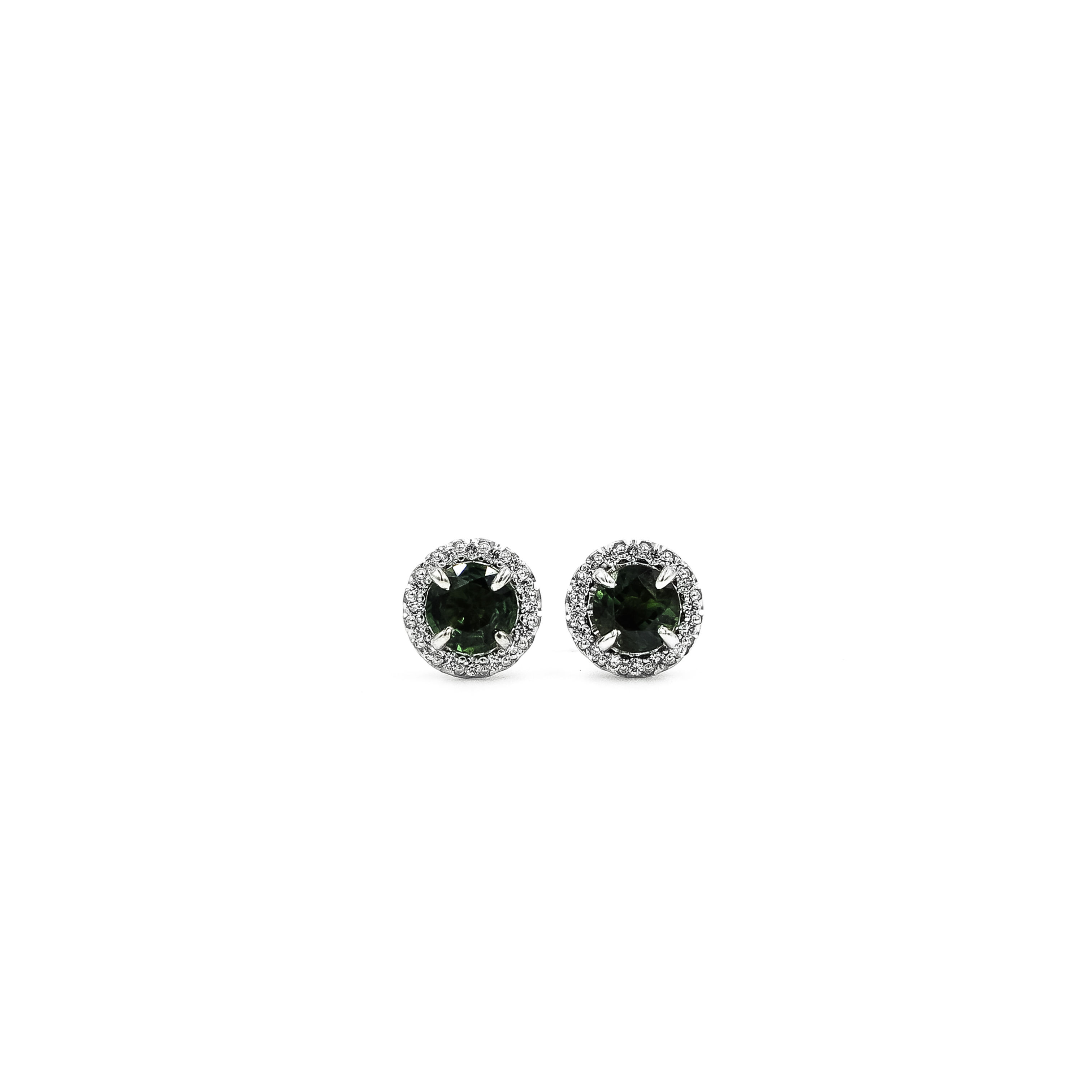 Classic Green Sapphire Halo Studs