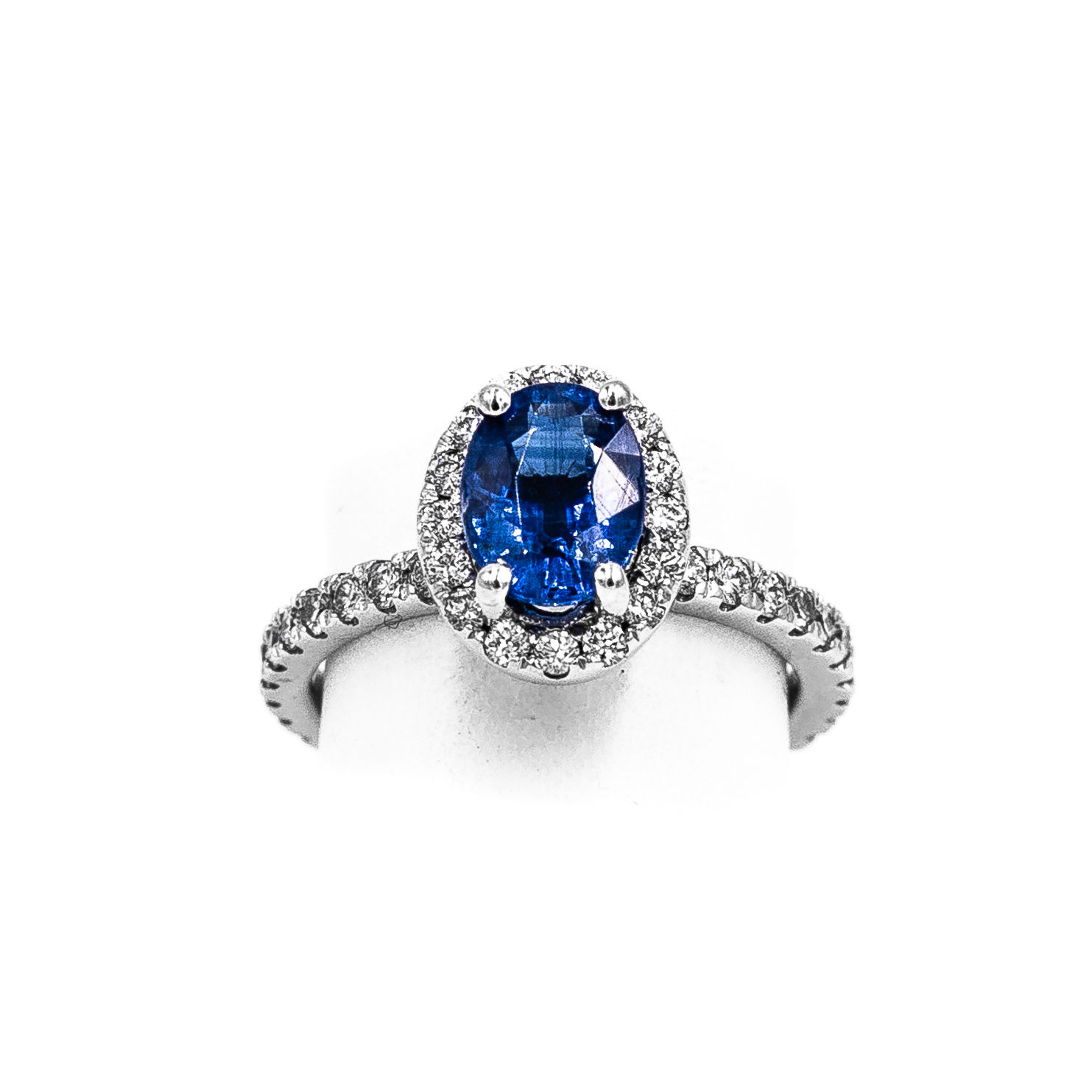 Platinum Oval Sapphire Diamond Halo Ring