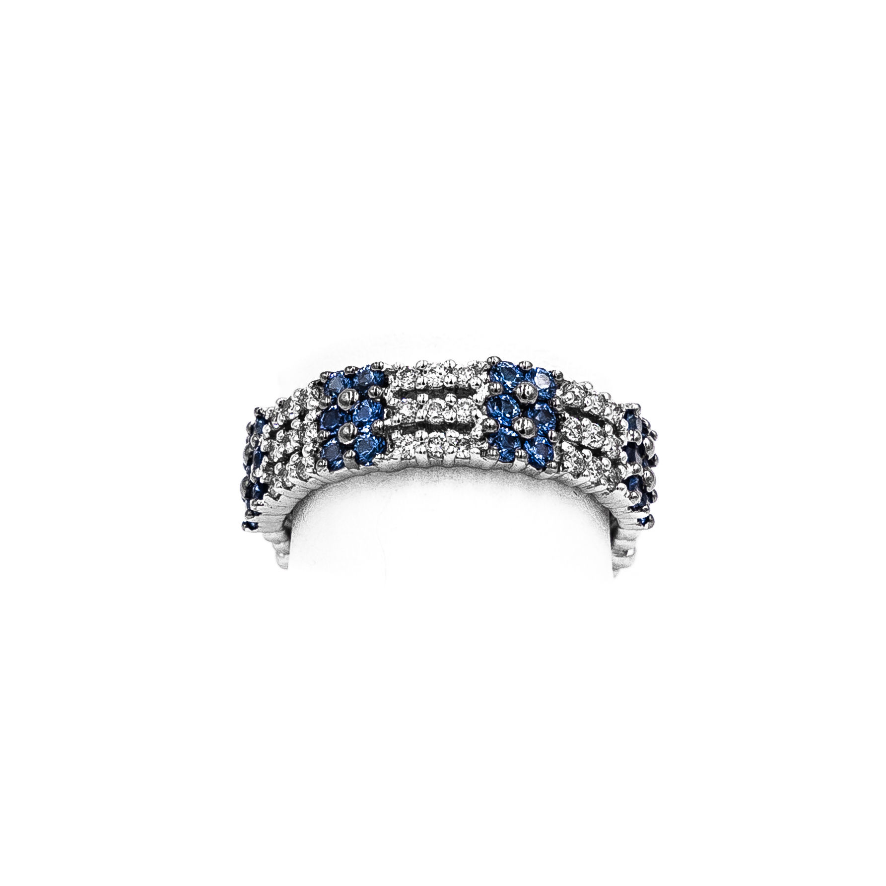 White Gold Diamond Sapphire 3 Row Band Ring